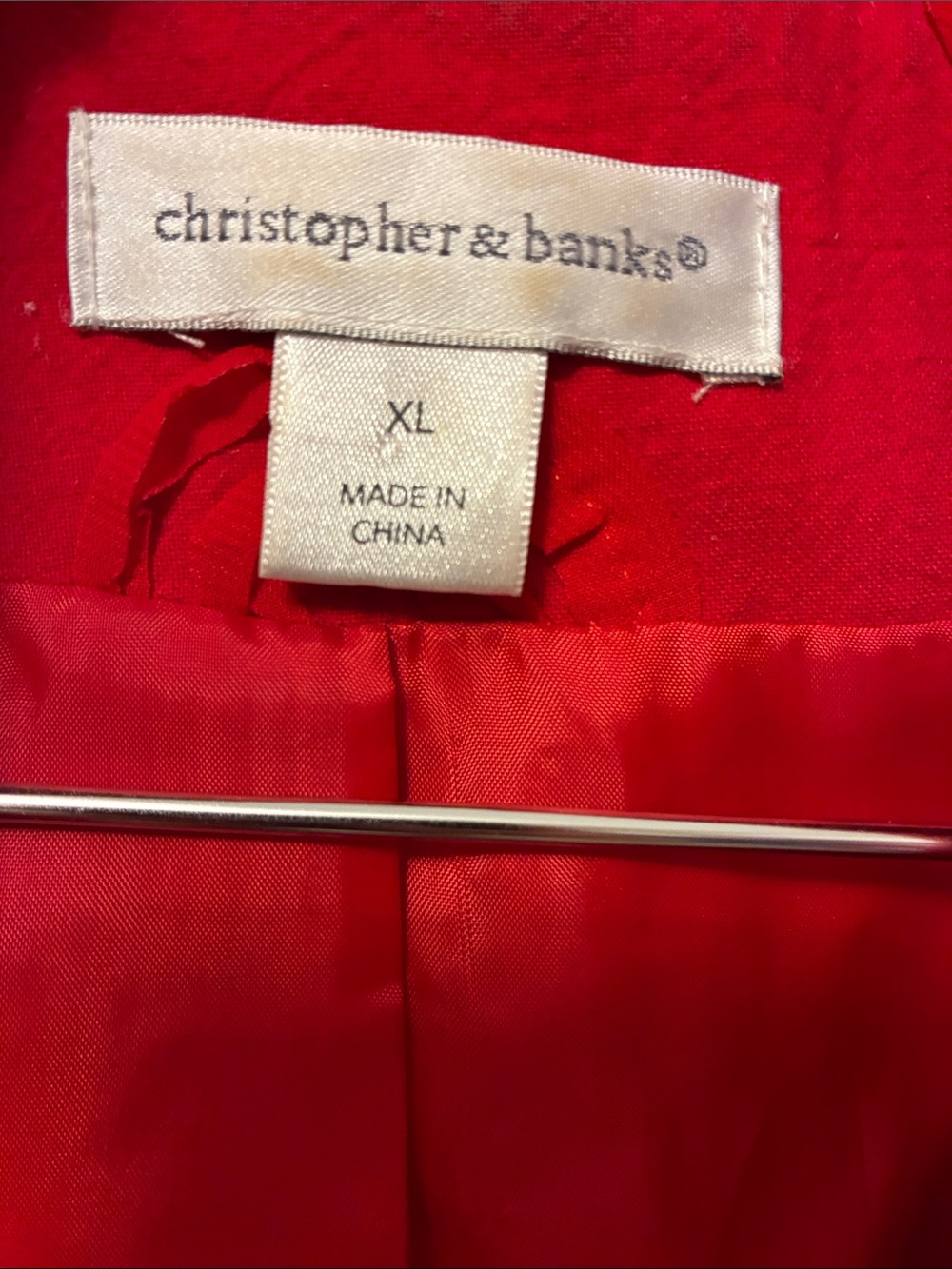 Vintage Christopher & Banks Red Ruffle-Trim Floral Appliqué Embroidered Blazer - Picture 2 of 9